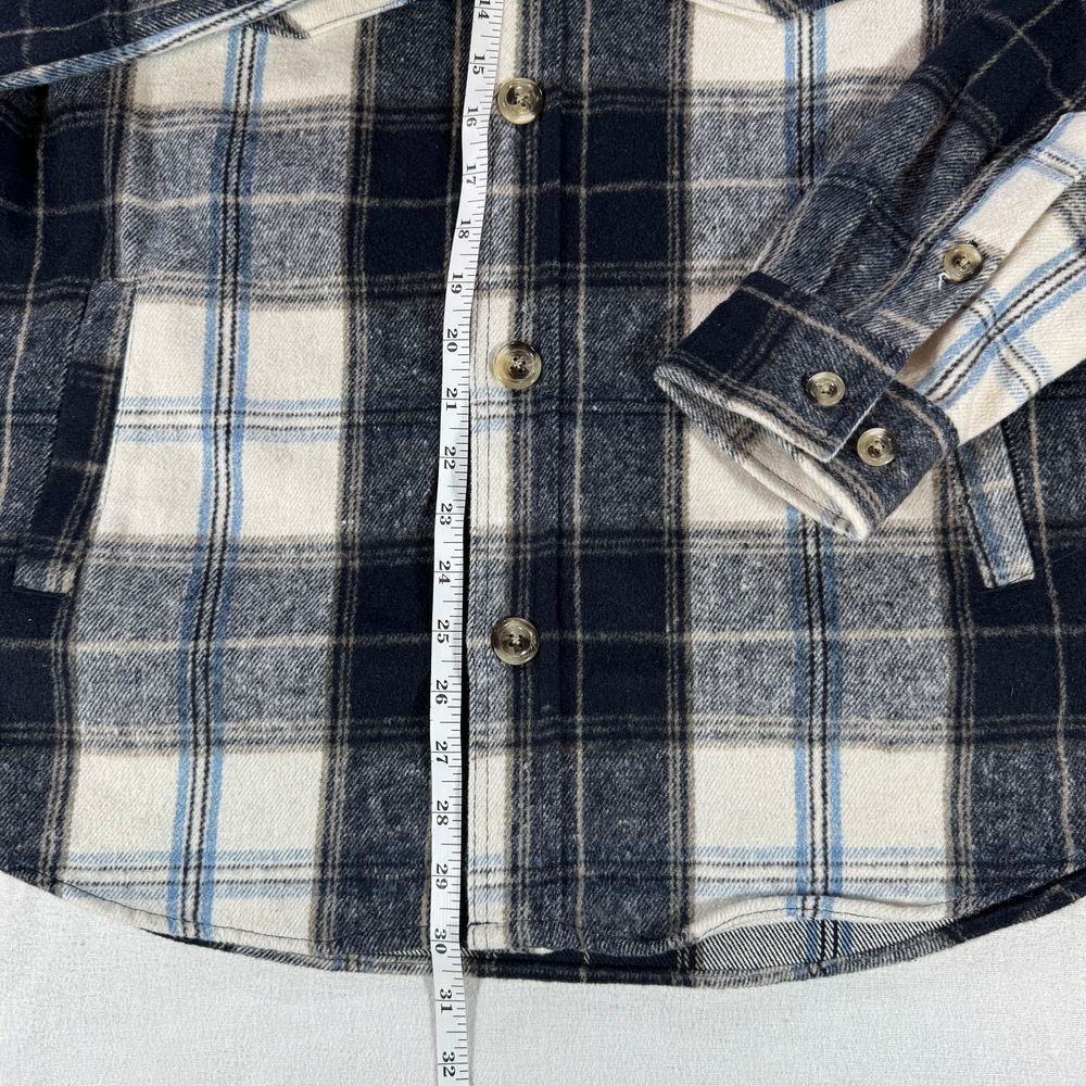 Distortion Navy Blue Plaid Heavy Flannel Button-Up Long Sleeve Shirt Size‎ M - Picture 7 of 7